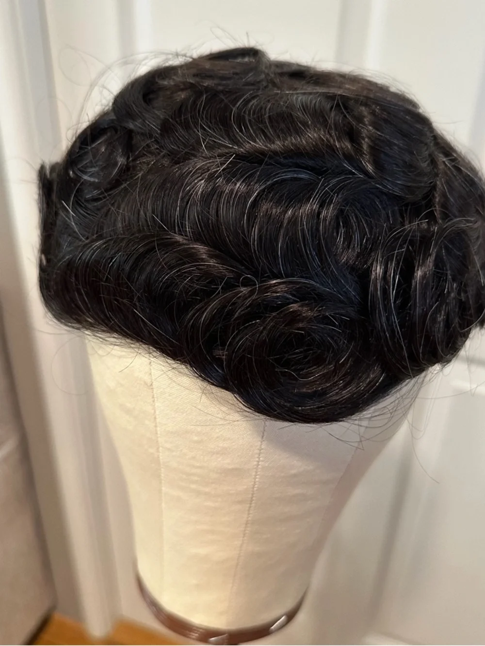 Human Hair Toupee Natural Black mixed with Grey Hairs Hairpiece Toupee #TA7
